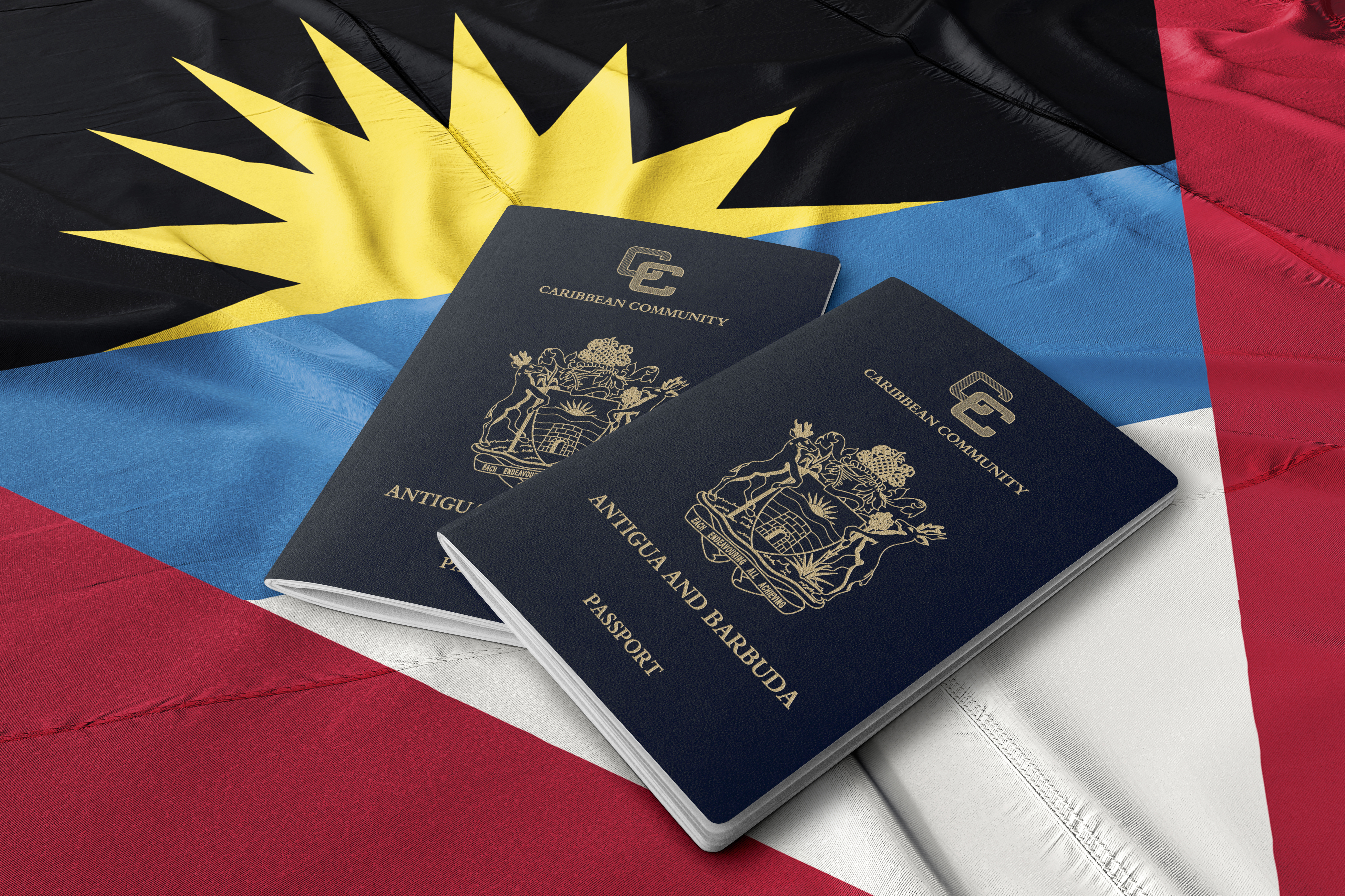 Antigua and Barbuda passports on the flag that can be obtained by investment
