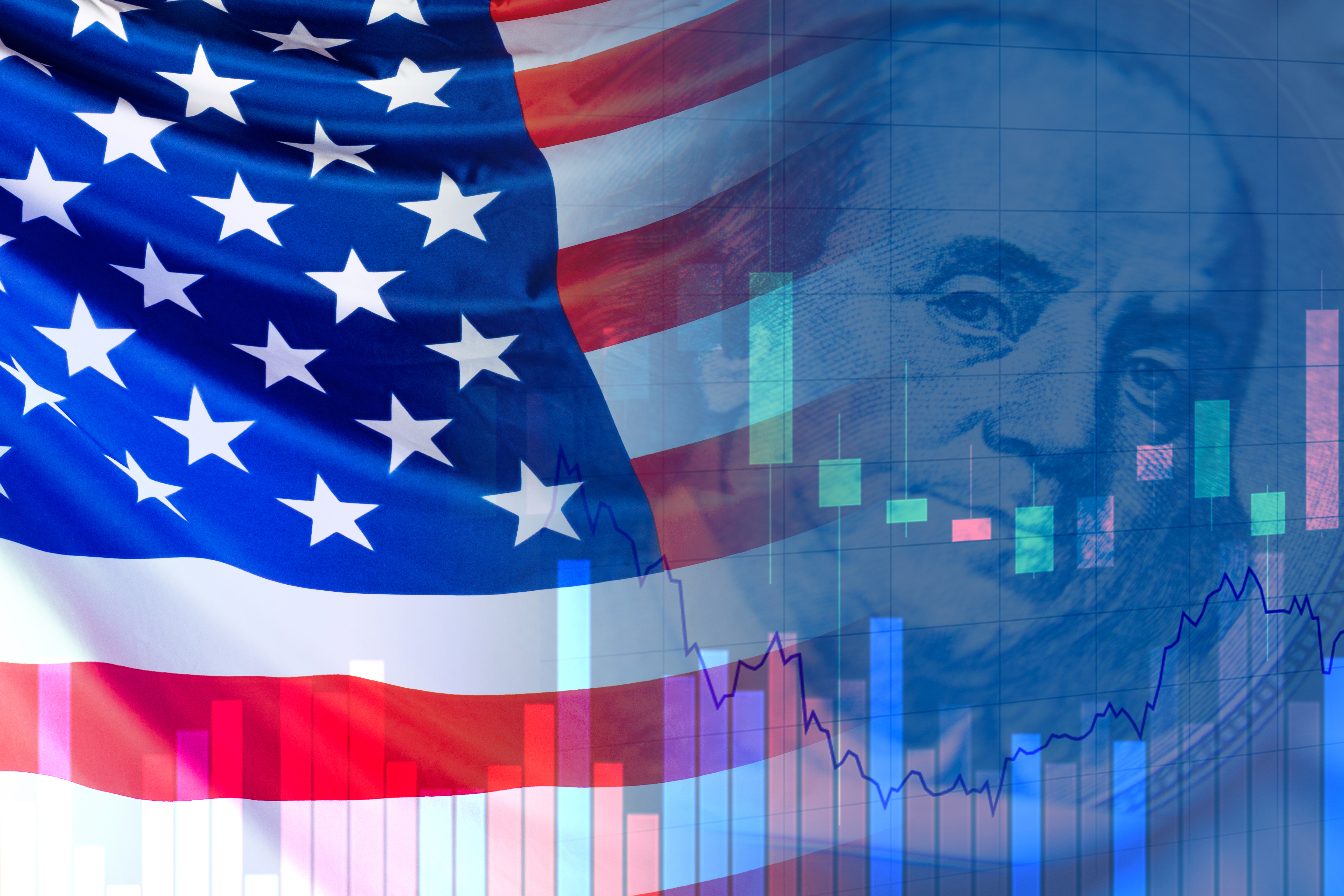 American flag and banknote symbolize US citizenship by investment