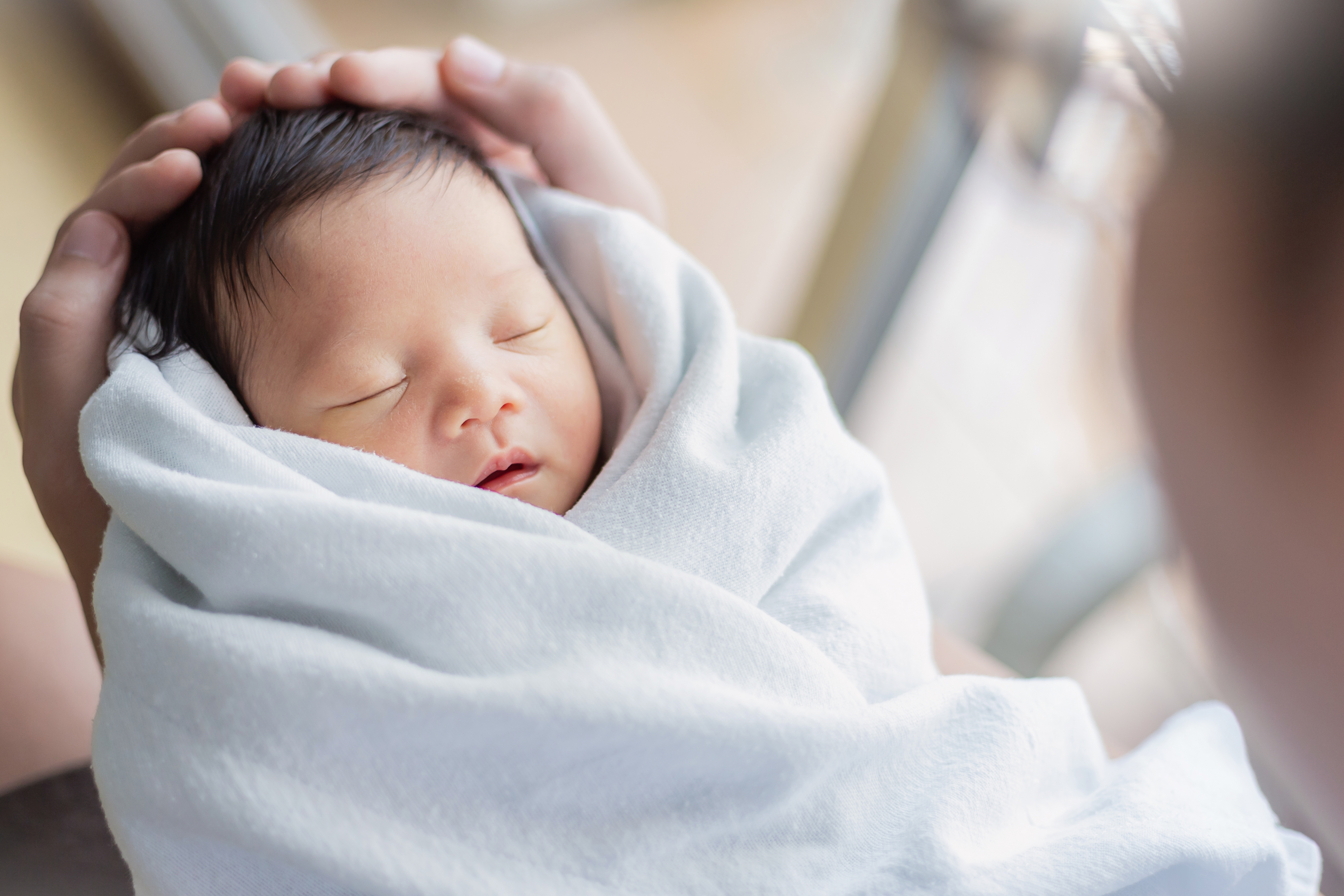 Baby after birth in Peru