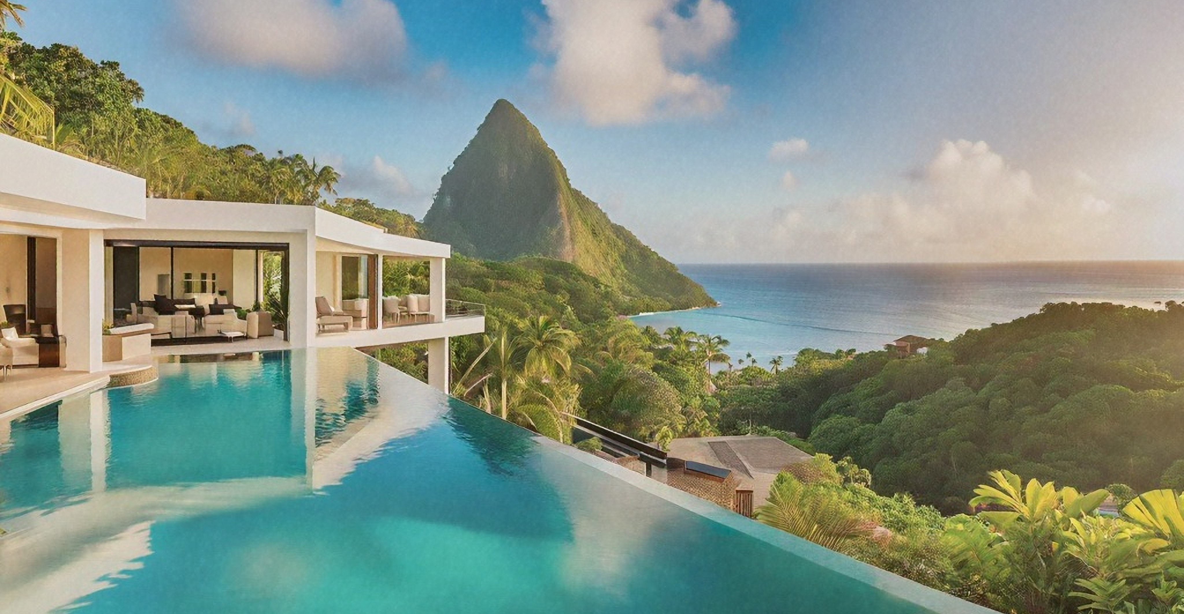Роскошная вилла с инфинити-бассейном и видом на Питон и Карибское море на Сент-Люсии — элитная прибрежная недвижимость в тропическом раю