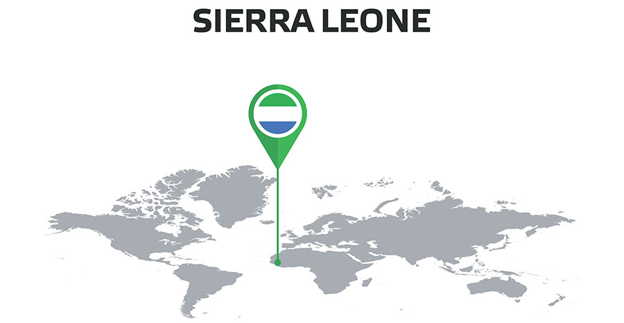Контакт СЬЕРРА-ЛЕОНЕ на карте мира с флагом в теле контакта