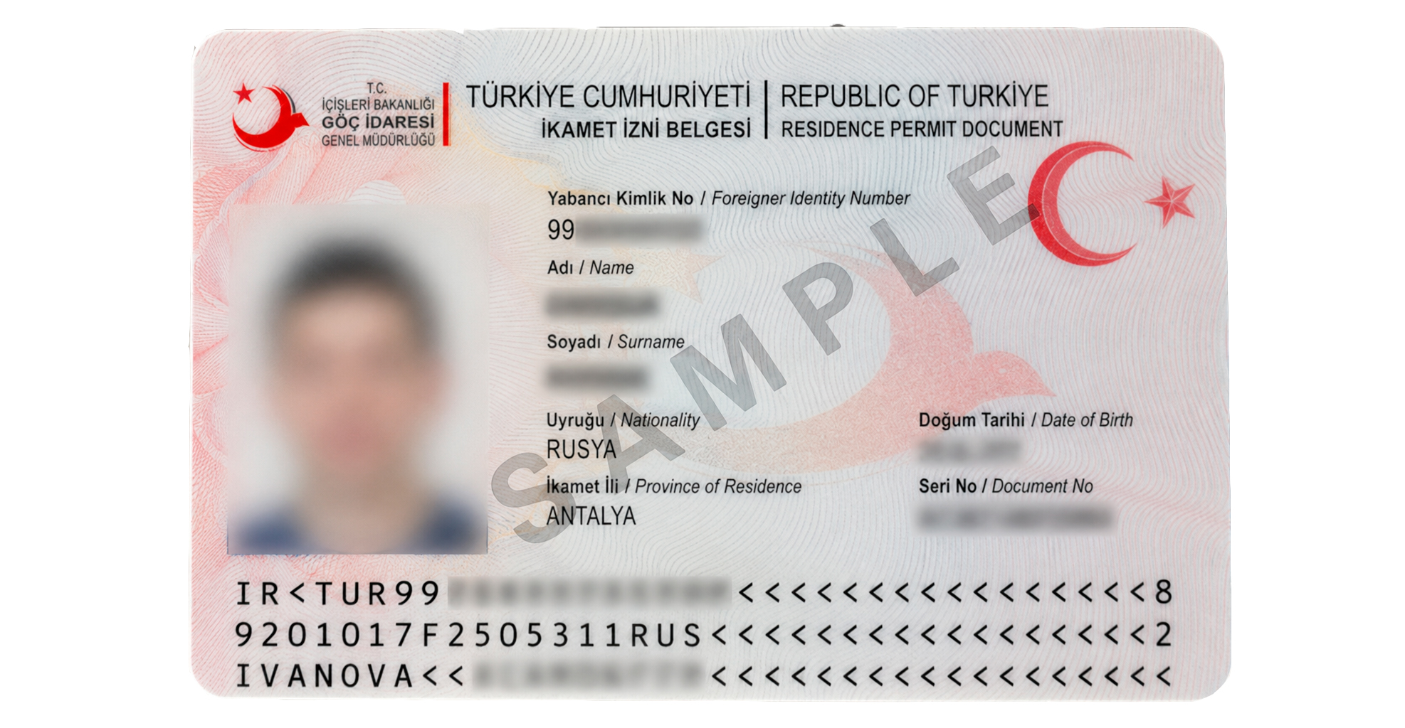 Пластиковая карточка туристического ВНЖ Турции